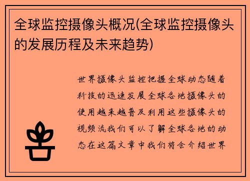 全球监控摄像头概况(全球监控摄像头的发展历程及未来趋势)